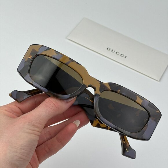 Gucci GG1426S 003 BRAND NEW Sunglasses Lilac Havana Brown Unisex Rectangle - Picture 1 of 12